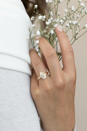Marquise Moissanite Engagement Ring Wide Thick Band Solitaire in 10k 14k 18k Solid Gold Bold Modern Bridal Wedding Ring for Women3