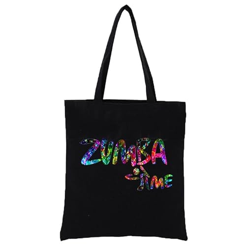 keephen Zumba Print Canvas Tote Bag pour femmes Black Cotton Shoulder Bag Sacs réutilisables pour faire du shopping, épicerie, sacs cadeaux, sac de voyage, sacs de magasinage