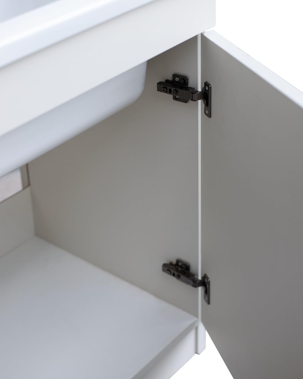 Delmar Mobile Lavatoio in Legno Nobilitato, Bianco, 60x45 cm Altezza 85 cm, Con Sportello Push e Lavabo Pila Pilozzo in Resina, Made in Italy, Già Montato per Bagno e Lavanderia