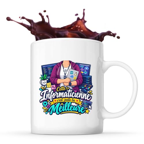 Planetee Mug Informaticienne C'est juste la Meilleure Métier | Tasse en Céramique 330 ml Recto Verso Passe au Lave-Vaisselle | Café Thé Bureau Maison | Cadeau Collègue Anniversaire Noël