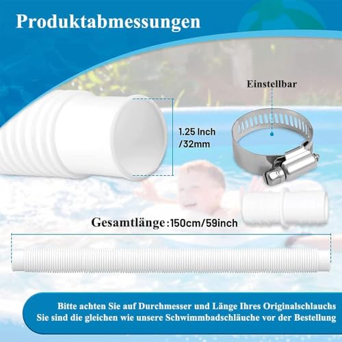 Miniatura 2 de Anyingkai Manguera De Piscina,Manguera De Repuesto Para Bomba De Piscina,Manguera De Filtro De Piscina, Manguera De Bomba De Piscina,2 Piezas Manguera Piscina 32mm