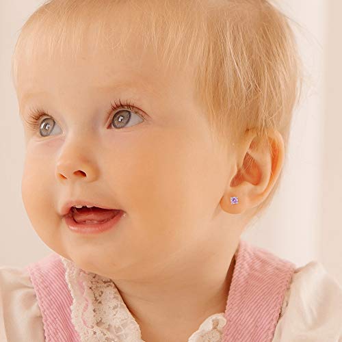 925 Sterling Silver Pink 2Mm Cubic Zirconia Screw Back Stud Earrings Fits Babies, Toddlers To Kids Quality And Premium Gift With Safety Locking For Infant Baby Girls On Birthdays, Baptisms & Holidays #TOP28