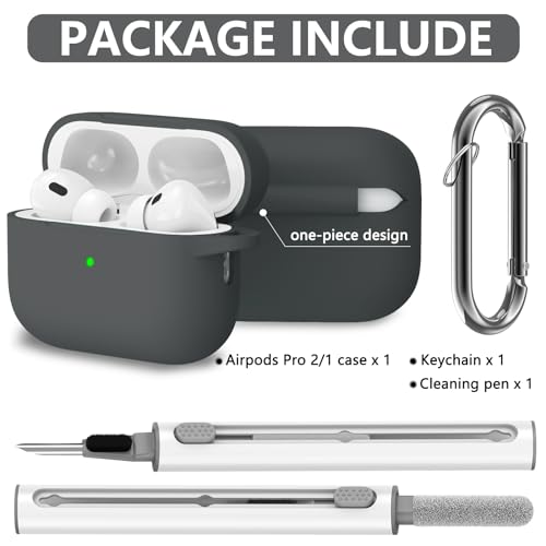 Image of Ljusmicker for AirPods Pro Case Cover with Cleaner Kit,Dark Grey | Silicone Protective Cover for Apple AirPods Pro 2nd /1st Generation Case with Keychain for Women Men,Shockproof