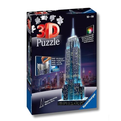 Ravensburger - Puzzle 3D Adultos Empire State LED | Puzzles 3D para Adultos Y Niños De 8 Años O Más | Maquetas para Montar De 216 Piezas | Regalos Niños 8 Años O Más