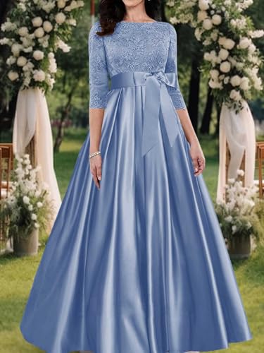 Mother of The Bride Dresses Long Evening Formal Dresses Lace Wedding Guest Groom Gowns Applique 3/4 Sleeve Bowknot4