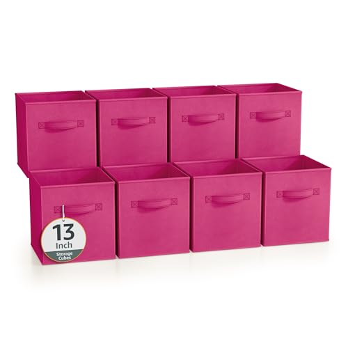 Sorbus Fabric Storage Cubes, 8 Pack, with Handles (13 Inch, Pink)
