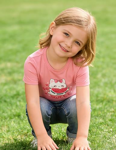 Image of Toddler Girls Clothes T-Shirt Short Sleeve Graphic Tee Cartoon Dinosaur 2-6T Girl Shirt Summer