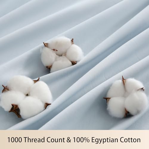 MEISHANG Extra Deep Pocket California King Sheets Cotton - 1000 Thread Count Sheets -Fits 18"-24" in Deep Mattress,100% Egyptian Cotton,Sateen Weave, Soft & Breathable - 4 Piece (Cal King, Light Blue)