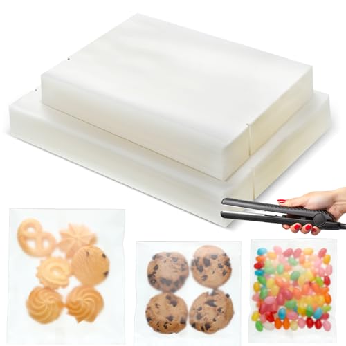 Yexiya 200 Pcs Heat Seal Cookie Bags Cellophane Flat Edge Cookie Bags with 2 Sizes 4 x 6 5 x 7 for Bakery Treat Chocolate Candy Desserts Snack Packs for Gift Giving(Matte Frosted)