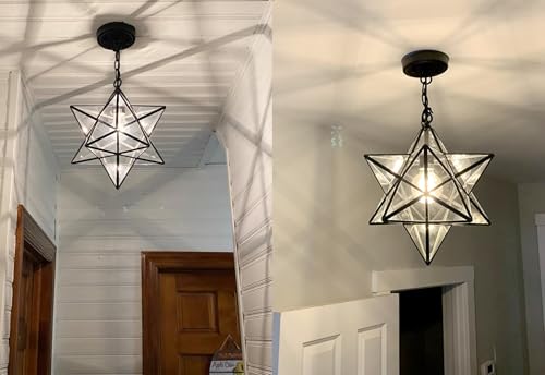 Image of CLAXY Black Moravian Star Pendant Light Clear Glass with Chain, 16 inch