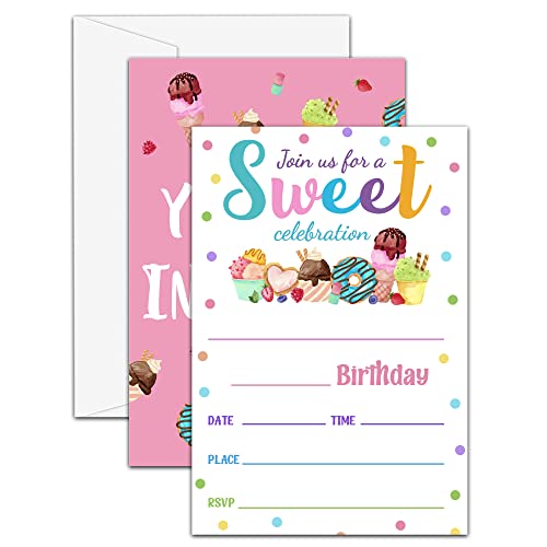Utesg Sweet Celebration Birthday Party Invitations, Cupcake Theme Birthday Invitations For Girls, Candy Land Fill-In Invites, Birthday Party Decorations, Set Of 20 Cards With 20 Envelopes (C08) #TOP1