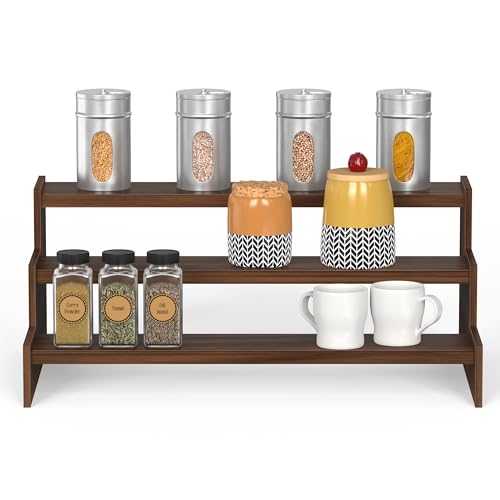 Image of BLUEWUD Dolvin Ladder Style Engineering Wood Spice Masala Rack Shelf Stand Organizer /Spice Bottle Display Rack & Cup Stand for Home & Kitchen, DIY (Do it Yourself), (Brown Maple, 36 X 24 X 15 Cm)
