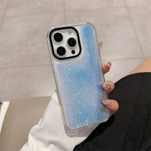 Coque iPhone 15 Plus transparente à paillettes liquides bleu clair en silicone de protection