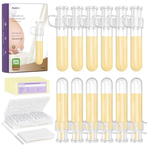 Image of Nuliie Colostrum Collector Kit 7ml/12pcs, Leakproof, Reusable Breast Milk Collector, Heat & Freezer Resistant, BPA-Free, With Cotton Cloth Wipe, Storage Case, Cleaning Brush -Ready-to-Use for Newborns
