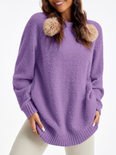 Image of Saodimallsu Womens Oversized Sweater Fuzzy Long Sleeve Casual Tunic Sweater