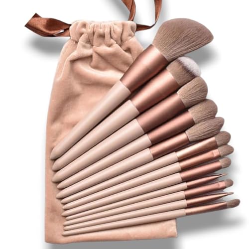 Image of Luxury Makeup Brush Set - Elegant Brown Handle Beauty Tools for Foundation, Highlighting, and Eyeshadow