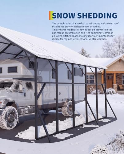Image of Garvee 20x25x14 ft Metal Carport for RV, Vertical Roof Car Port for 2 Cars | 120 Steep-Pitch Roof for Snow Shedding / 173 inch High-Clearance RV & Tractor Shelter / Heavy-Duty Reinforced Frame