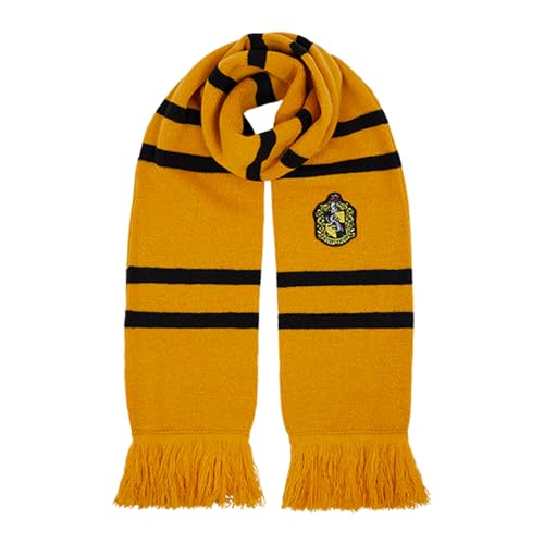Image of Harry Potter Knitted Crest Scarf - Embroidered House Badge - 66” x 7" - Soft Winter Knit Scarf - Wizarding World Accessory, Hufflepuff, 66" x 7"