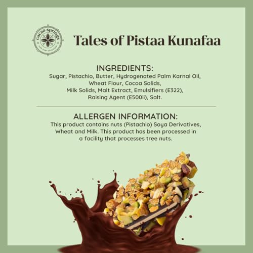 Image of Cacao Springs Tales of Kunafa Pistachio Chocolates Box Diwali Gift Hamper - Crunchy Pistachio Kunafa Chocolate Brittle Bar (Pack of 4) - Premium Festive Celebration Chocolate Box For Gift - 80 Gram