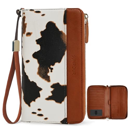 Image of Large Travel Wallet for Women (Brown Cow) | RFID Wallet for Women, Zipper Clutch Purse, Passport Holder for Travel, Multiple Card Slots, Phone Pocket, Wristlet Strap