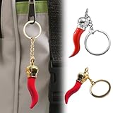 Red Chilli Pepper Keychain Italian Horn Good Luck Charm Stainless Steel Cornicello Keyring Simple Pendant for Backpack Handbag Schoolbag Keys Car Accessories Lucky Charm Gift (Silver) - Image 2