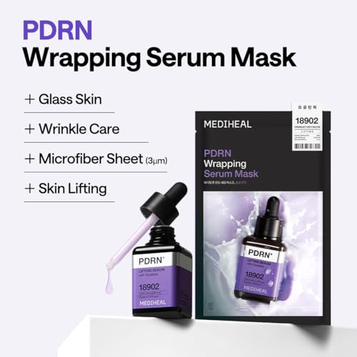 Image of MEDIHEAL Wrapping Serum Mask [PDRN] Lifting - Intensive Pore & Elasticity Care with 99% Low-Molecular PDRN & Squalane - Helps Improve Pore Tightness & 3D Skin Lifting - 'Glass Skin' Finish (10 Sheets)