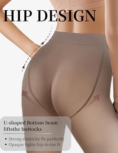 Image of Fleece Lined Tights For Women, Panty Hose Women's Control Top, Fake Translucent Thick Thermal Sheer Tights