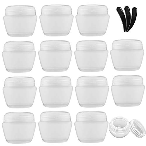 Alledomain 15 Pieces 30ml / 30g Empty Clear Cosmetic Sample Container with 3Pcs Mini Spatulas, Plastic Refillable Travel Pot Jars with Lids and Inner Liners for Makeup Creams Beauty Nails Eye Shadow