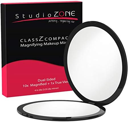 BEST COMPACT MIRROR - MAGNIFYING MakeUp Mirror - Perfect for Purses - Travel - 2-sided with 10X Magnifying Mirror and 1x Mirror - ClassZ Compact Mirror By StudioZONE