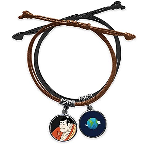 Pulsera cuerda mano cadena cuero estilo japonés ukiyoe para hombre