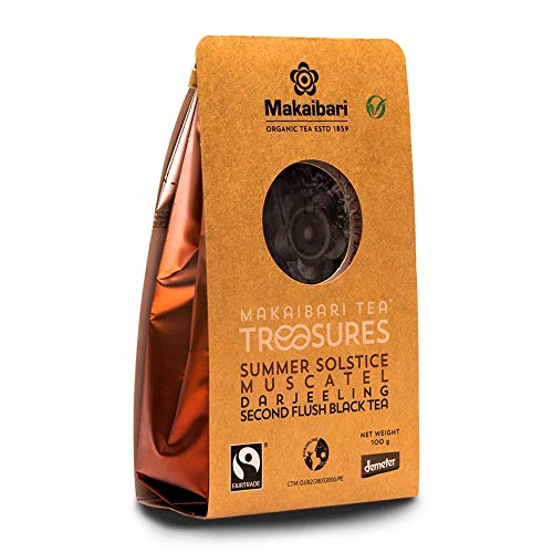 Image of Makaibari Summer Solstice Muscatel Loose Leaf Black Tea 100g (3.52oz) Pack | Pure Unblended Organic Darjeeling Second Flush Black Tea, Delightfully Rich Flavor & Aroma, Second Flush Harvest | 50 Cups