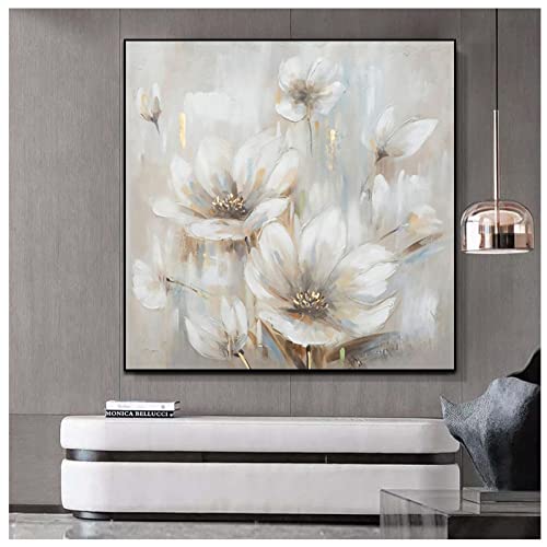 Peinture à l'huile florale abstraite faite main | Toile coton premium 110x110cm - 2