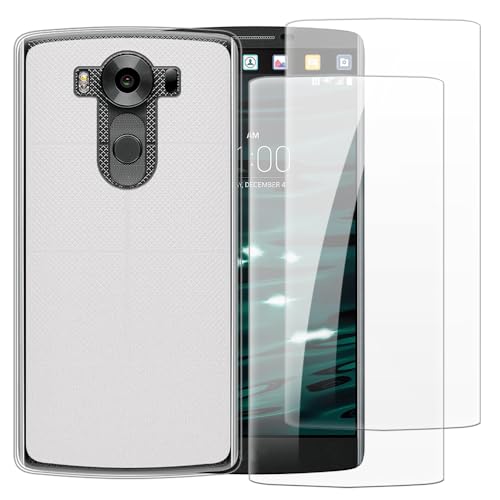 Shantime Case with 2 Pack Screen Protector Combo Compatible with LG V10, Shockproof Cover and Tempered Glass Set for Full Body Safety(White)
