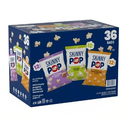 Skinny real Pop Popcorn Variety Pack - Snack Bags Assortment Care Package - Gift Box (36 Count) Bulk bag