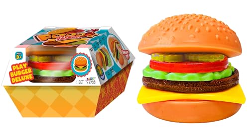 JA-RU Foodie Fusion Play Burger Deluxe Squishy Toy (1 Pack) Smushy Make Your own Patty. Squish Grilled Food Toys for Kids, Teen, & Adult. Stretchy Therapy Stress Relief Fidget Party Favor. 6723-1