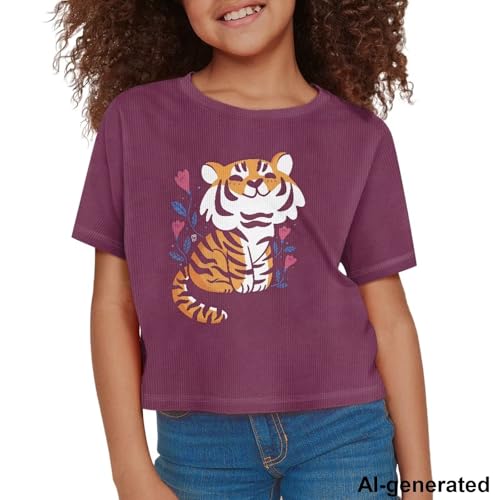 Image of Cute Crop Tops for Girls Short Sleeve Summer T Shirts Fashion Graphic Tees Crew Neck Pullover Tee 5-14 Years