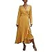 Produktbild Damen Kleider Sommer Herbst V-Ausschnitt Lange Ärmel Strandkleid Freizeitkleid Jeanskleider Damen Stretch Boho Kleid Baumwolle Polyester Punkt Bedruckt Partykleid Maxikleid (EU:36, Gelb)