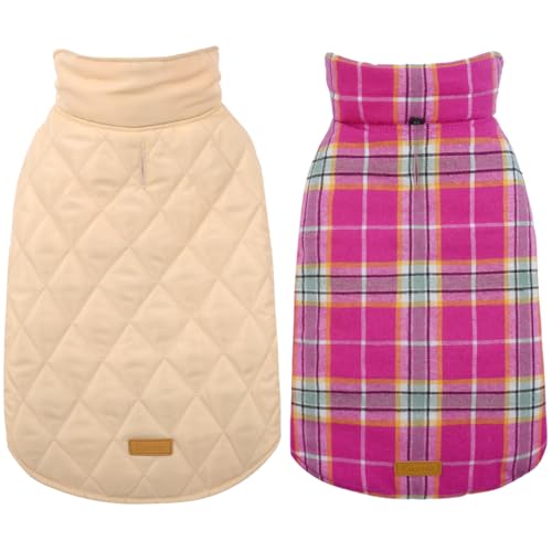 Kuoser Warm Dog Coat, Waterproof Dog Jacket for Extra Large Dogs, Adjustable Durable XXXL Doggie Winter Coat Reversible Puppy Cold Weather Apparel for Large Breed, Rose 3XL Rose 3X-Large (Pa