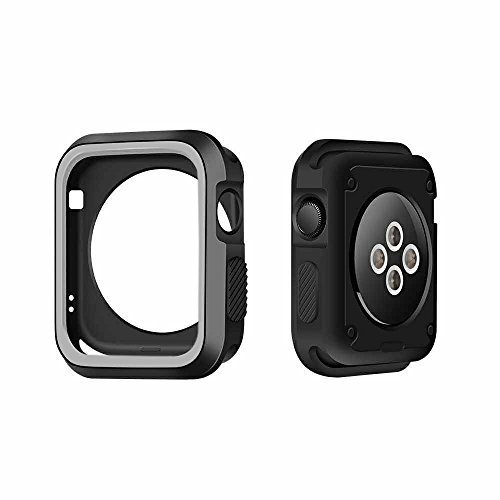Correa Apple Watch Funda 42mm Pulsera iWatch de Reemplazo Ajustable, Banda y Carcasa Silicona para Reloj Apple, Brazalete y Funda Deportiva para Apple Watch Series 1 / 2 / 3 (1# Funda negra y gris)