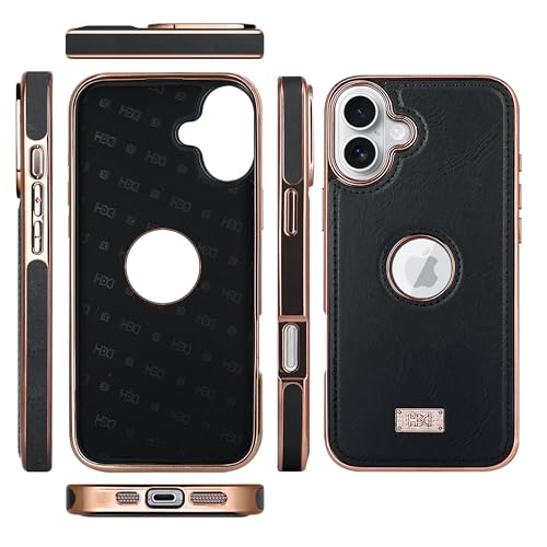 Image of BOUNCEBACK Faux Leather Electroplated Logo Cut Back Case /Cover for iPhone 16 - Black