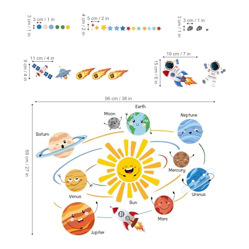 Miniatura 5 de Decalmile Pegatinas De Pared Infantiles Espacio Planetas Vinilos Decorativos Astronauta Cohete Sistema Solar Adhesivos Pared Cuarto De Jugar Niños Habitación