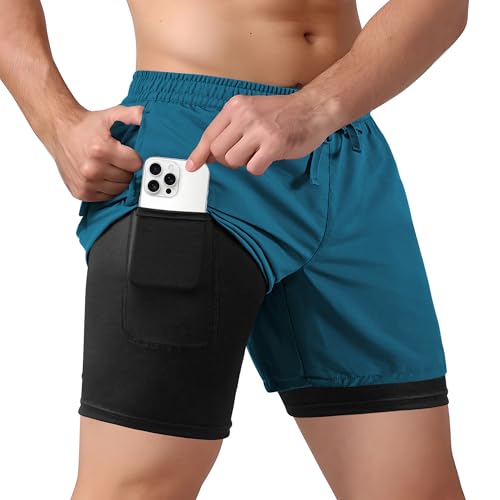 Tyzrdnac Men's 2 in 1 Athletic Quick Dry Shorts,Running Lightweight Short,Sweat Wicking Gym Workout Elastic Shorts-XL