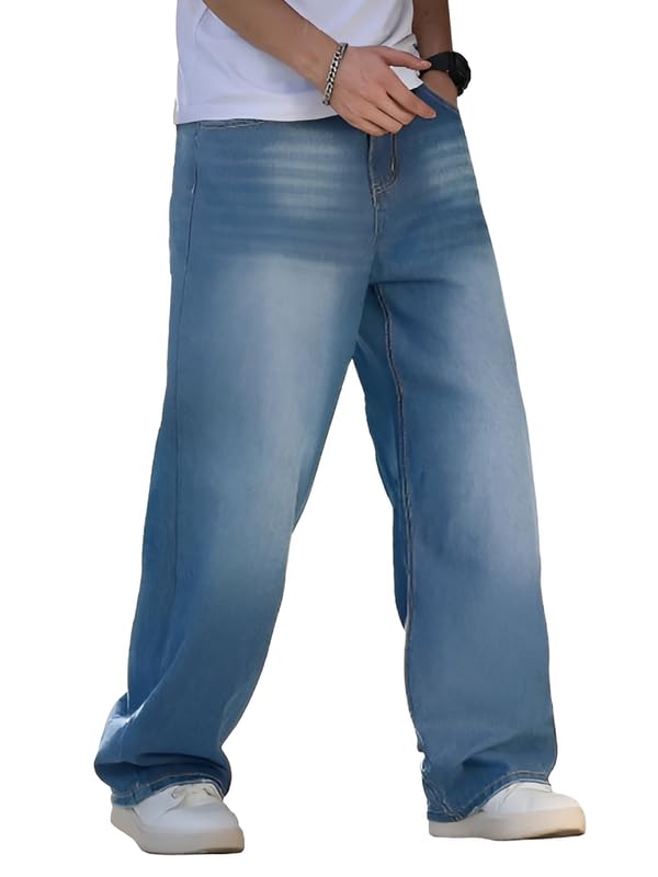 Men's High Waist Stretchable Oversized Baggy Loose Relax Fit Wide Leg Boy Friend Casual Denim Jeans Pant for Men (Black, Blue, Grey, White, Khaki) & Size Options 28-40-image-34
