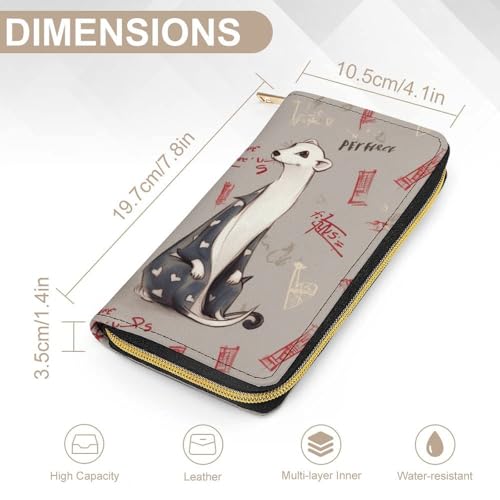 French Fashion Model Ferrets Print Long Wallet for Women Men PU Leather Card Holder Organizer with Zipper Coin Pocket & Cash Slots2