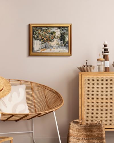 Image of HUARCEY Gold Framed Vintage Wall Art for Living Room Country Orange Trees Earthy Room Decor Aesthetic Oil Painting Wall Picture Farmhouse Canvas Print Artwork for Kitchen Bedroom Bathroom Decor 12x16