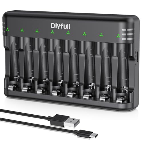 DLYPOW 8 Bay Battery Charger AA AAA, USB-C Fast Charging with Smart Auto Shut-Off, Independent Slot...
