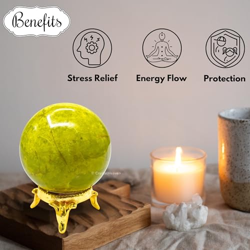 Image of Certified Green Opal Crystal Ball for Meditation - Premium Crystal Vastu Items for Home and Feng Shui Items for Good Luck - Ideal for Pooja Supplies and Spiritual Practices (2 inch Inch)
