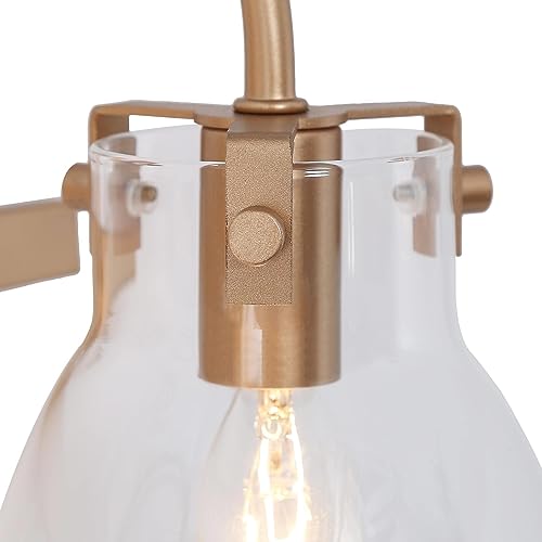 Image of KSANA Gold Bathroom Light Fixtures, 3-Light Modern Vanity Lights for Powder Room, Brass Bathroom Vanity Lights Over Mirror with Clear Glass Shade