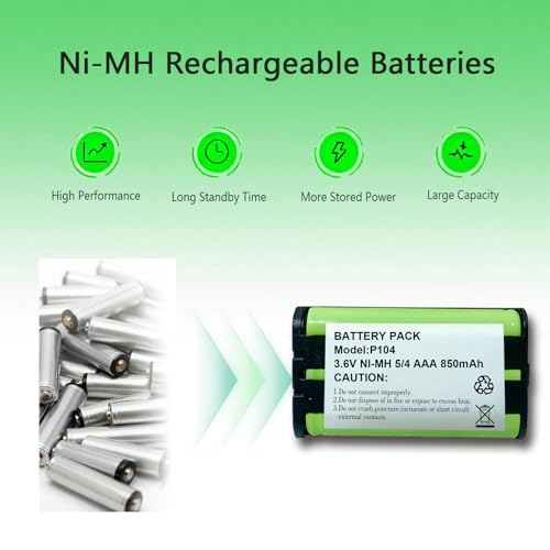 HIECTPRO 2Pack P104 NI-MH Rechargeable Battery 3.6V Ni-MH Batteries 850mah Cordless Phone Batteries for Panasonic Cordless Phones by HIECTPRO - Image 5