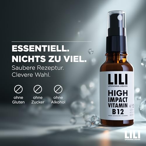 High Impact Vitamin B12 Spray I Liposomales Liquid mit 500 µg pro Sprühstoß I Bioaktive Formen Methylcobalamin + Adenosylcobalamin I Hochdosiert I 160 Sprühstöße I vegan, alkoholfrei & zuckerfrei